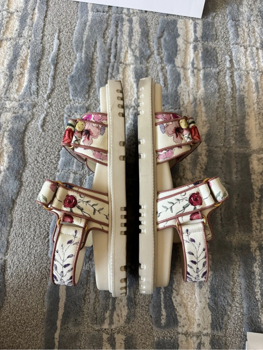 Dior Cream & Pink Floral DiorAct Dad Sandals - Gold Hardware